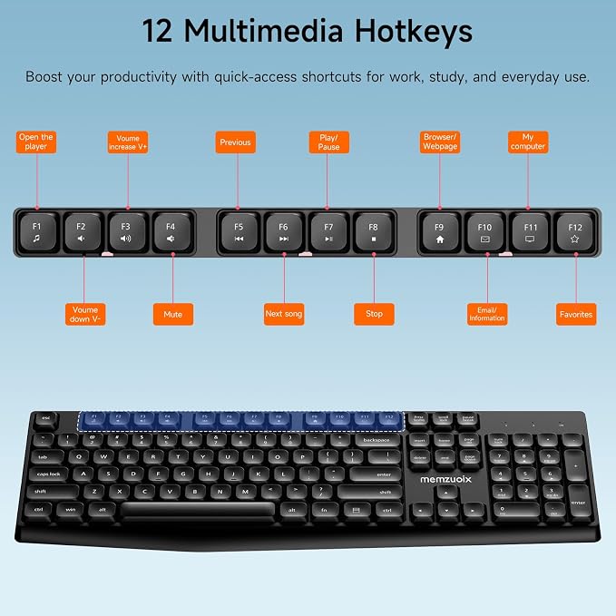 memzuoix Wireless Keyboard and Mouse Combo, 2.4G Full-Size Ergonomic Set with 1400 DPI Mouse, Lag-Free USB Receiver, 6-Month Battery Life for PC/Laptop/Windows/Mac (Black)