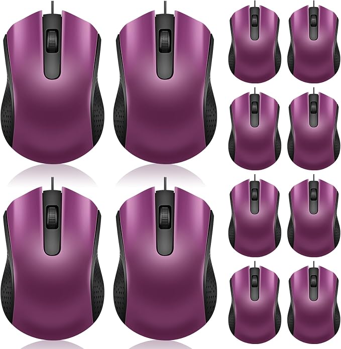Hoteam 12 Pcs Purple Wired Computer Mouse Bulk Cord USB Computer Mice Ergonomic Wired Mouse for Pcs, Computers, Laptops, Gaming Office Home Supplies
