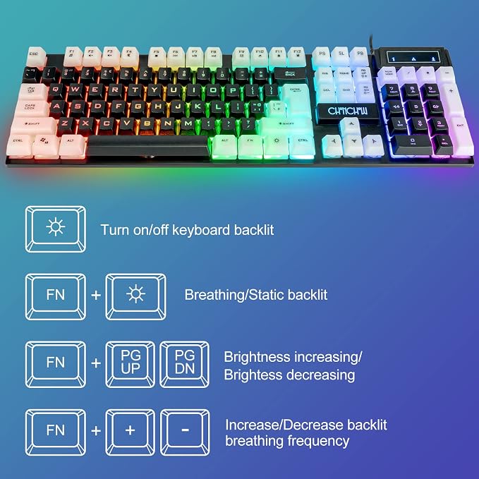CHONCHOW Light Up Keyboard and Mouse Combo, Full Size RGB Gaming LED Keyboard and Rainbow Wired Gaming Mouse for PS4 PS5 Xbox One Computer Desktop PC Gamer Office