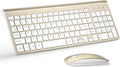 Wireless Keyboard and Mouse Ultra Slim Combo, TopMate 2.4G Silent Compact USB 2400DPI Mouse and Scissor Switch Keyboard Set with Cover, Batteries Included, for PC/Laptop/Windows/Mac - Gold White