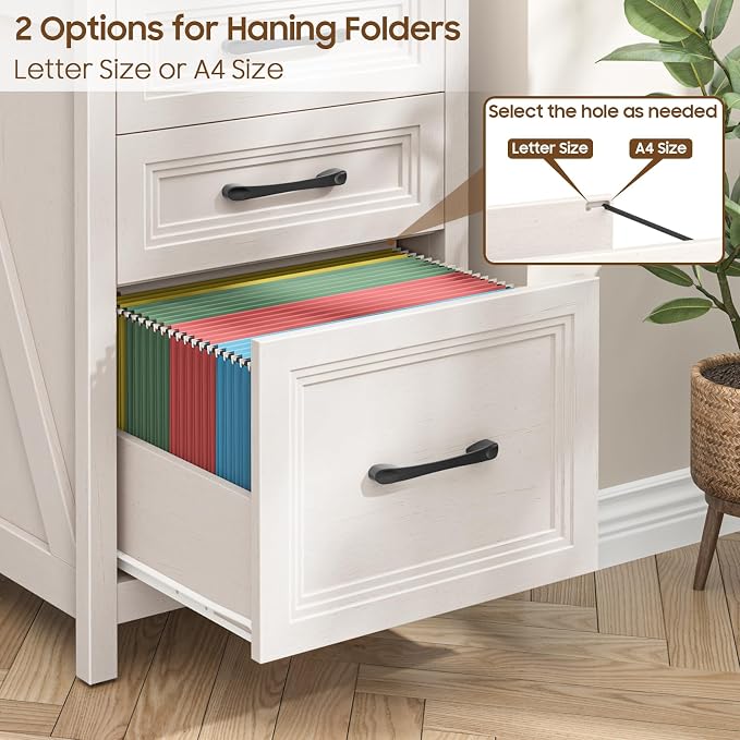 Vabches 3 Drawer Vertical File Cabinet, Wood Farmhouse Filing Cabinet Fits A4/Letter Size, Under Desk Small File Cabinets Printer Stand with Storage for Home Office, White and Brown