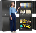 CJF Metal Storage Cabinet, 71" H Metal Cabinets with Adjustable Shelves and Drawers, Locking Storage Cabinet for Pantry, Office, Garage, Home, School, Utility (Black)