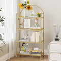 Hzuaneri Bookcase Bookshelf, Tempered Glass Bookshelves, Slim Shelving Unit for Bedroom, Bathroom, Home Office, Steel Frame, 4 Tier Gold BC21499G