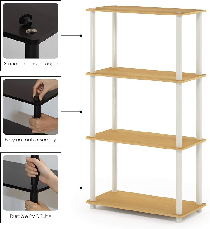 Furinno (99557BE/WH) Turn-N-Tube 4-Tier Multipurpose Shelf Display Rack - Beech/White