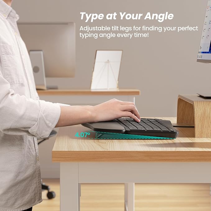 Nulea RT05C Wired Ergonomic Keyboard, Split Keyboard with Cushioned Wrist Rest, Adjustable Tilt Legs, Plug and Play, USB Corded, Compatible with Windows/Mac