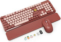 Wireless Keyboard and Mouse Combo with Magnetic Wrist Rest, Round Keycaps, Full-Size Retro Typewriter-Style Keyboard, Two-Stage Tilt Legs, Auto-Sleep, 2.4GHz Wireless for Windows PC Laptop, Wine Red