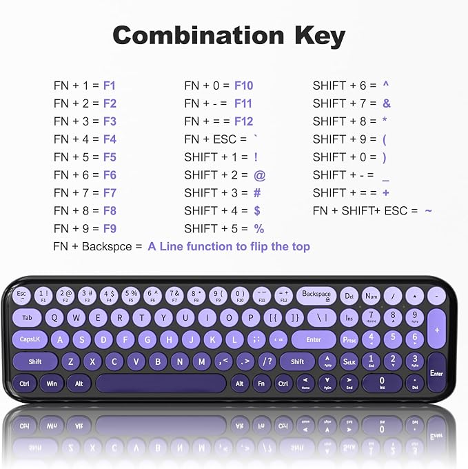 MOFII Wireless Keyboard and Mouse Combo, Compact Small Keyboard with Large Print, 2.4GHz Retro Typewriter Keyboard, Quiet Click Mouse for PC, Laptop, Desktop, Windows (Black Purple Gradient)