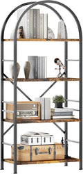 Shintenchi Arched Bookshelf, 4 Tier Bookcase, Tall Storage Shelf, Brown