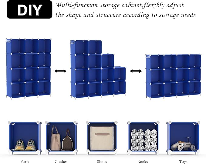 AWTATOS Cube Storage Organizer, 12 Cube Closet Organizers and Storage Shelves, DIY Stackable Bookshelf for Bedroom, Home, Admiral Blue
