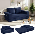 COMAX Convertible Sofa Bed Queen, Folding Fold Out Couch Bed, Floor Futon Couch Corduroy with Back Pillows, Boneless Sofa Comfy Lounge Sleeper Mattress Loveseat for Living Room Bedroom, Navy Blue