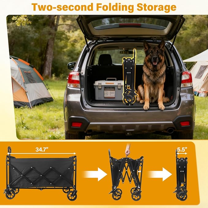 Wagons Carts Foldable,Large Capacity Foldable Wagon Cart Collapsible Wagon with Wheels & Drink Holders,Heavy Duty Utility Folding Cart for Camping Garden Grocery Shopping