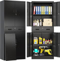 BESFUR Metal Storage Cabinet with 1 Drawer and Adjustable Shelves, 71" H Reinforced Heavy Duty Locking Storage Cabinet for Office, Garage, Home, School, Utility(Black)