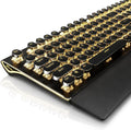 RK ROYAL KLUDGE S108 Typewriter Mechanical Keyboard, Wired Gaming Keyboard with Number Pad, Full Size Retro Keyboards w/Detachable Wrist Rest for Mac/Win/PC, Clicky Blue Switch, Yellow Backlit Black