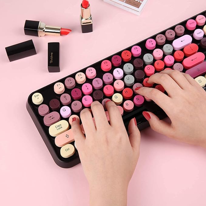 FOPETT Keyboard and Mouse Sets, Wireless, Reliable 2.4 GHz Connectivity for PC,Laptop,Smart TV and More (Black Colorful)