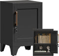 23.6"H Black Metal Locker Nightstand with 1 Lockable Door and 1 Adjustable Shelf, Small Storage Cabinet with Detachable Legs and Vintage Handle for Home Office,Living Room or Bedroom,Easy Assembly