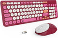 FD Wireless Keyboards and Mouse Combo - 2.4GHz USB Cordless, Cute Wireless Keyboard Round Keys, Quiet and Slim Set for Laptop, Computer, TV and Mac - Strawberry White Colorful