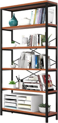 Himimi 6 Tier Industrial Bookshelf, Vintage Standing Storage Shelf, Display Shelving Units, Tall Bookcase, Industrial Metal Book Shelves for Living Room Bedroom and Home Office