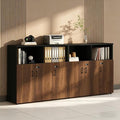 File Cabinet with Password Lock, Wood Lateral Filing Cabinet for Letter/A4 Files, 3 Drawer with Door, Printer Stand with Open Shelves for Home Office