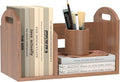 Wood Desktop Bookshelf, Upright Tabletop Book Shelf With Adjustable Divider Secure Books in Place, Desk Shelf for Top of Desk in Living Room Home Office, Perfect for Books Magazine File (Walnut Brown)