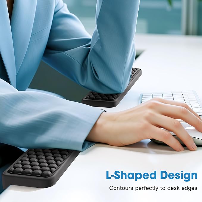 MEKASS L-Shaped Desk Elbow Pad for Desk, Memory Foam Elbow Support Padding with Non-Slip, 2-Piece Ergonomic Desk Edge Cushion, Wrist Comfort Support for Office Home (Honeycomb Texture)