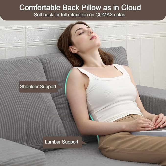 COMAX Convertible Sofa Bed Queen, Folding Fold Out Couch Bed, Floor Futon Couch Corduroy with Back Pillows, Boneless Sofa Comfy Lounge Sleeper Mattress Loveseat for Living Room Bedroom, Light Grey