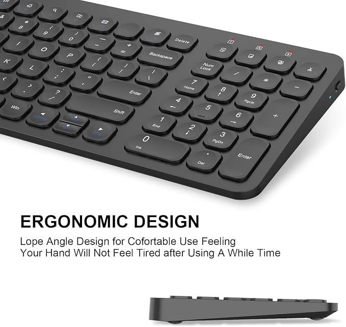 cimetech Wireless Keyboard Mouse Combo, Compact Full Size Wireless Keyboard and Mouse Set Less Noise Keys 2.4G Ultra-Thin Sleek Design for Windows, Computer, PC, Notebook, Laptop - Matte Black