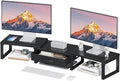 Dual Monitor Stand Riser, Desk Organizers and Accessories with Drawer, Computer Monitor Stands for Desk, Adjustable Desktop Shelf for PC Laptop Printer TV, Black