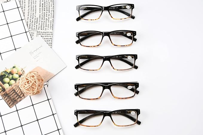 Eyekepper Vintage Reading Glasses for Men - 5 Pack Spring Hinges Classic Readers - Black-Tortoise Frame +0.25