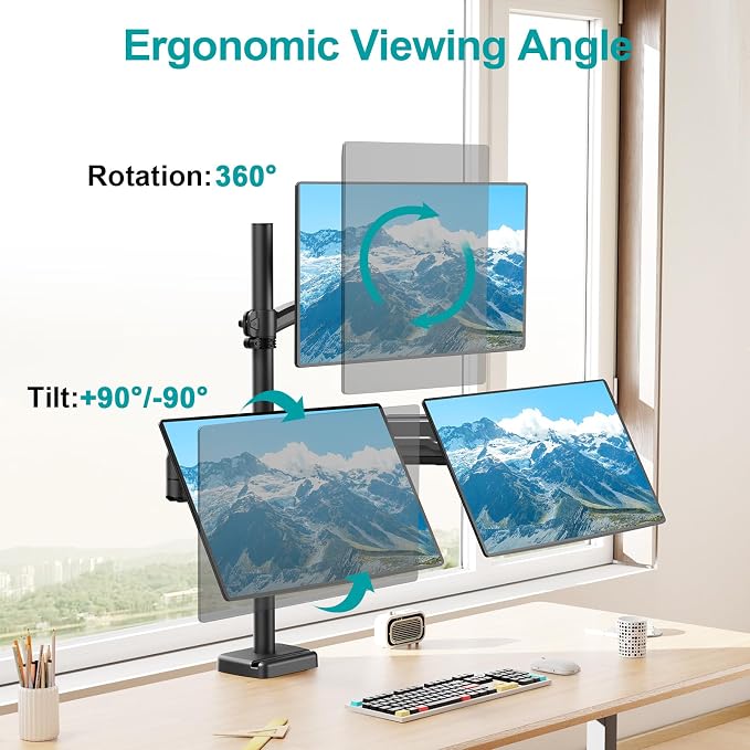 MOUNT PRO Triple Monitor Mount for Max 32" Computer Screen, Adjustable 3 Monitor Desk Mount, up to 19.8lbs Each, Three Display Arm with Tilt Swivel Rotation, VESA Mount 75x75/100x100mm
