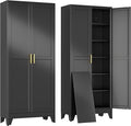 erosoei 75" H Metal Garage Storage Cabinet, Black Metal Pantry Cabinet with 2 Doors, Locker Steel Cabinet with 5 Adjustable Shelves, Freestanding Cupboard for Garage,Office,Home,Gym,School