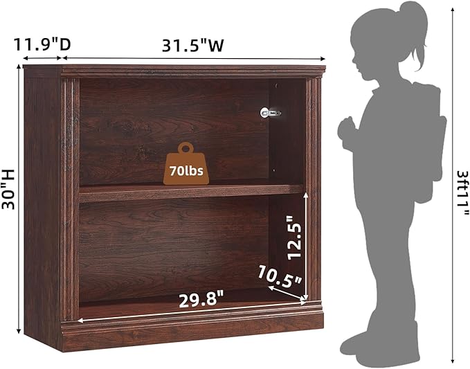 RWYHG 30" Walnut Bookshelf Set of 4,2-Tier Thick Wood Book Shelf with Adjustable Shelve,Free Standing Farmhouse Bookcase with Open Display Storage,Floor Vintage Bookshelves for Living Room,Office