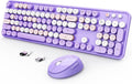 SkyGive Wireless Keyboard and Mouse Combo, Ergonomic Full Size Typewriter Retro Round Keycaps Keyboard, Compatible with Windows, PC, Perfer for Home and Office Keyboards (Purple