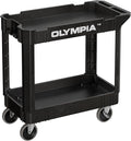 Olympia Tools 2 Shelf Black Rolling Utility Cart - Supports Up to 500 lbs, Comfort Handle - Heavy Duty Carts with Wheels - Great for Warehouse, Garage, Manufacturing, Cleaning