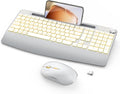 JOYACCESS Ergonomic Wireless Keyboard with Phone Holder,Rechargeable Backlt Wireless Keyboard Mouse Combo with Light Up Keys for for Laptop, PC, Mac, Windows-Silver White