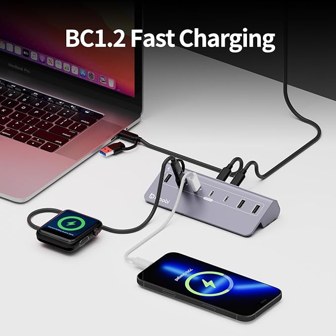 USB C Hub,Powered USB Hub with 5V 3A Power Adapter, 10Gbps USB Splitter with 4 USB-A and 3 USB-C Ports, 7-Port Type C Multiport Adapter for MacBook Air/Pro, iPhone 16/15, Laptop and More