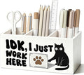 Funny Black Cat Pen Pencil Holder for Desk, Black Cat Gifts, Office Humor Gifts for Coworkers, IDK I Just Work Here Wooden Box Sign Decorations for Home Office Workplace Desk Tabletop