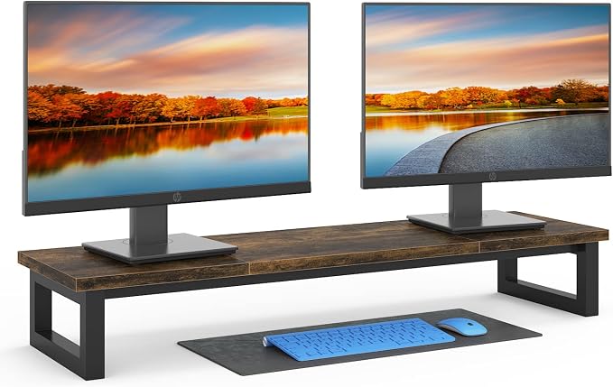 YAOHUOO Dual Monitor Stand Riser, 39Inch Large Monitor Stands for 2 Monitors, Computer Monitor Stand, Wooden Desktop Oraganizer Shelf for Office Desk Computer,Laptop,TV