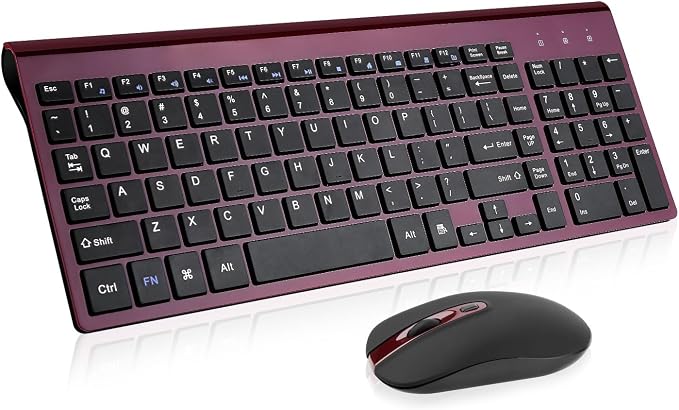 cimetech Wireless Keyboard and Mouse Combo, Compact Silent Ergonomic Scissor Switch Keyboard and Optical Mouse Set, 2.4G Lag-Free Cordless Keyboard Mice for Computer, Mac, Laptop, PC, Windows - Red