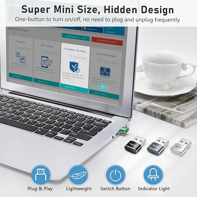 Auedrot USB Mouse Mover with Switch Button, Automatic Mouse Jiggler with 2 Modes, Plug & Play, Keep Computer/Laptop Awake, Green