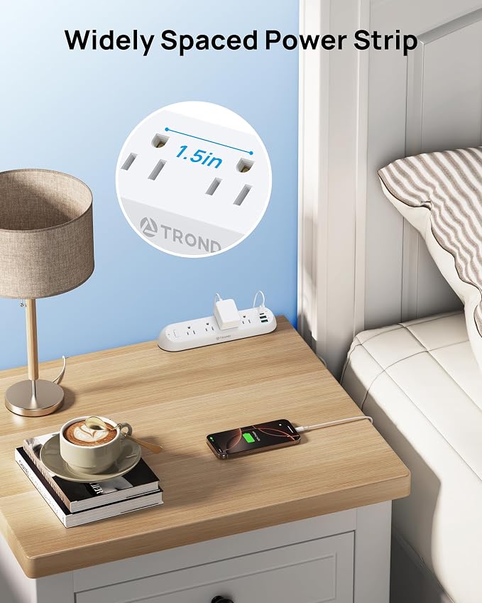 TROND Desk Clamp Power Strip 20W USB C, Flat Plug 10ft Extension Cord, Surge Protector with 4 Outlets 4 USB Ports, 1700J, ETL Listed, Fits 1.97 inch Tabletop Edge, for Home Office Accessories, White