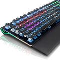 RK ROYAL KLUDGE S108 Typewriter Mechanical Keyboard, Wired Gaming Keyboard with Number Pad, Full Size Retro Keyboards w/Detachable Wrist Rest for Mac/Win/PC, Clicky Blue Switch, Rainbow Backlit Black