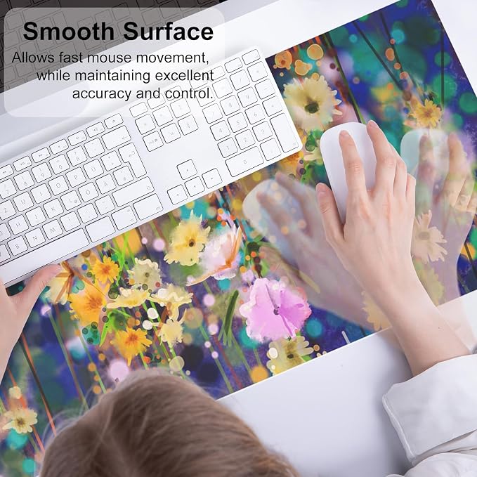 QIYI Large Desk Pad, Waterproof PU Leather Mouse Pad for Desktop, Blue Green Floral Home Décor Office Desk Accessories, Non Slip Desk Mat Writing Pads for Home Office 31.5" x 11.8" - Ivy Flowers