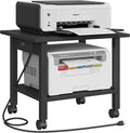 TUTOTAK 2 Tier Printer Stand, Rolling Printer Cart with Power Outlets and USB Ports, Mobile Printer Table with Wheels, for Under Desk, Office, Home, Black PS01BK001P