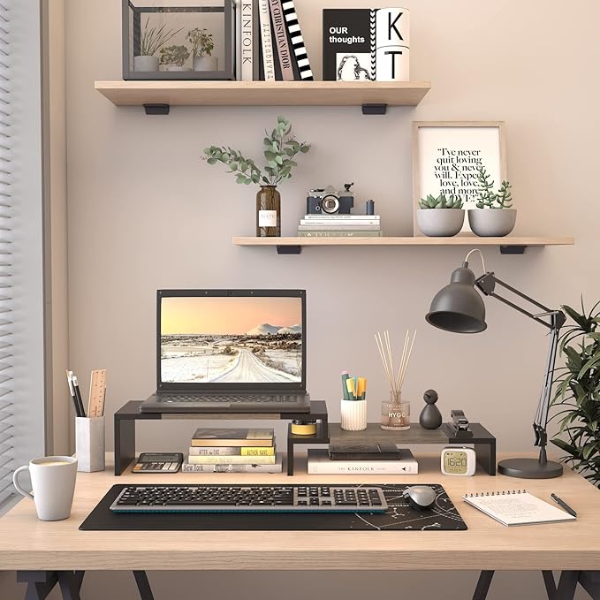 WESTREE Dual Monitor Stand Riser - 2 Shelf Computer Stand with Adjustable Length and Angle, Desktop Organizer for 2 Monitors