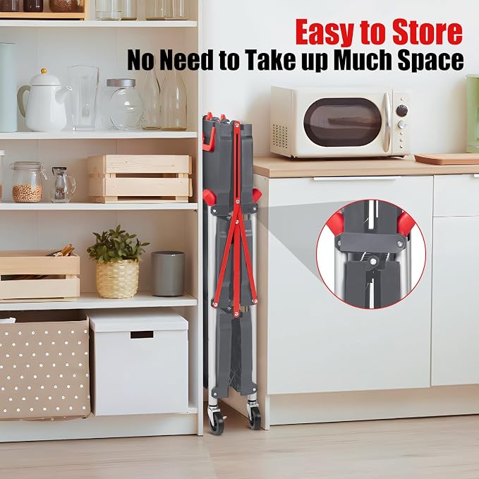 Garvee Collapsible Folding Utility Cart with Wheels, 3 Tier Rolling Service Cart for Kitchen, Office, Shopping, Garage