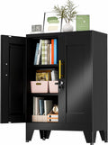 GAIOUS 36" Black Metal Storage Cabinet with Lock, Locking Cabinet with 2 Doors and 2 Adjustable Shelves, Bathroom Floor Cabinets, Freestanding Locked File Cabinets for Home/Office/Garage
