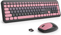 Surmen Black Pink Keyboard and Mouse Wireless Quiet, Full-Size Girly Slient Keyboard Retro Typewriter Low-Noise 2.4GHz for Computer, Desktop, Laptop (110-Heimei Pink)