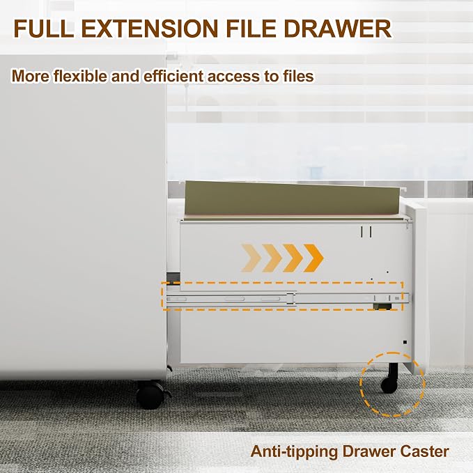 3 Drawer File Cabinet with Lock and 4 Keys, Mobile Metal Filing Cabinet, File Cabinets for Home Office, Under Desk, Pre-Assembly, File Drawer, Letter/Legal/A4 Hanging File Folders