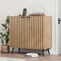 Smuxee Fluted Sideboard Cabinet, Freestanding Natural Buffet Cabinet with Adjustable Shelf, Wood Storage Cabinet for Living Room, Entryway, Hallway