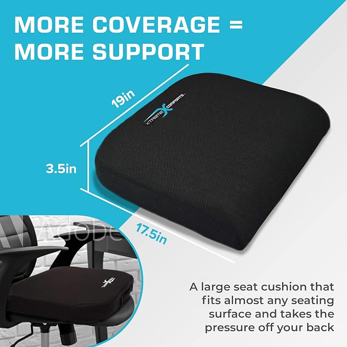 Xtreme Comforts Seat Cushions | Office Chair Cushions for Desk, Car, Wheelchair| Ergonomic Memory Foam Seat Cushion for Support & Comfort | Helps Improve Sitting Posture for Work & Body Relief (1 Pc)